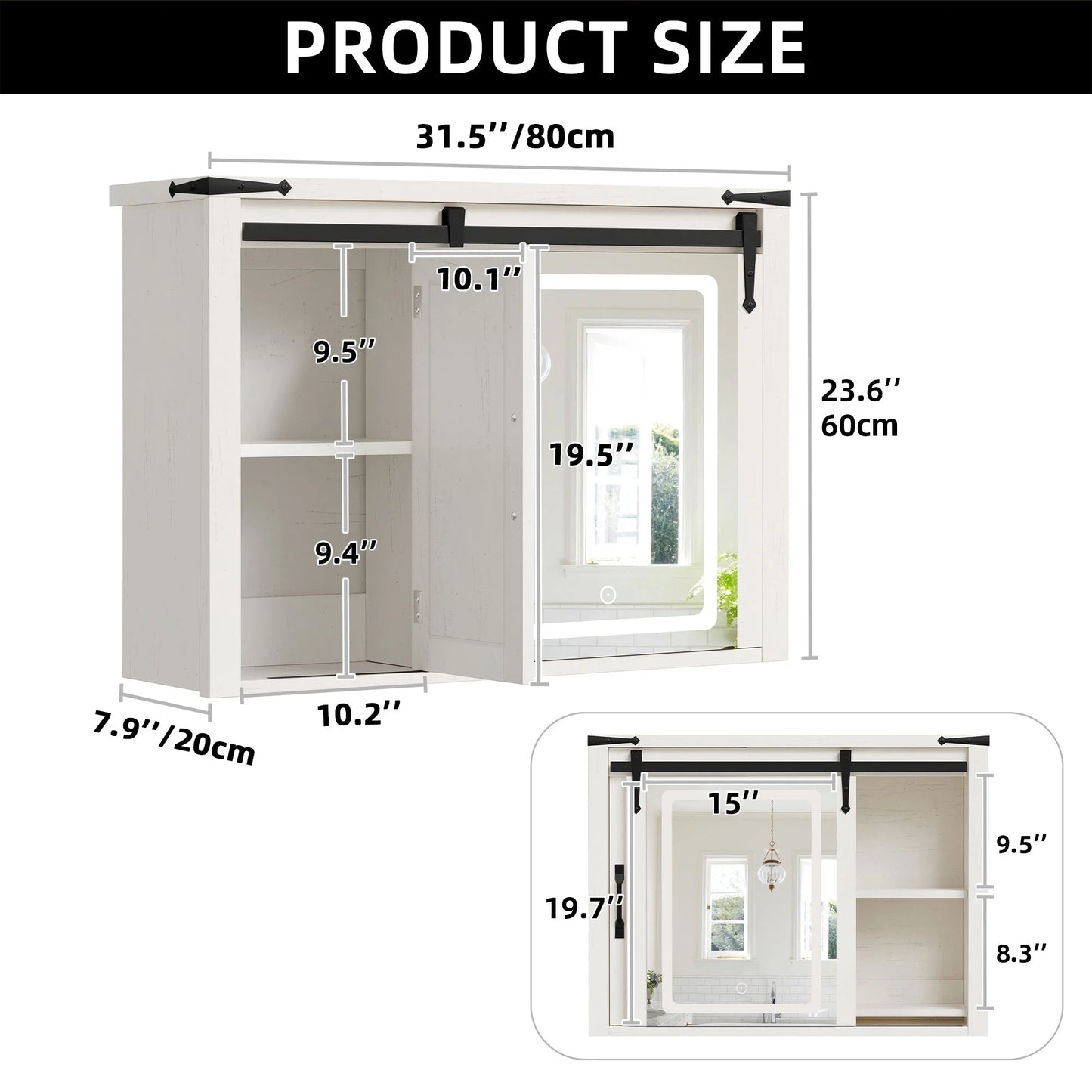 DWVO Bathroom Wall Cabinet with LED Lights Mirror, Medicine Cabinet with Door and Adjustable Shelf, White