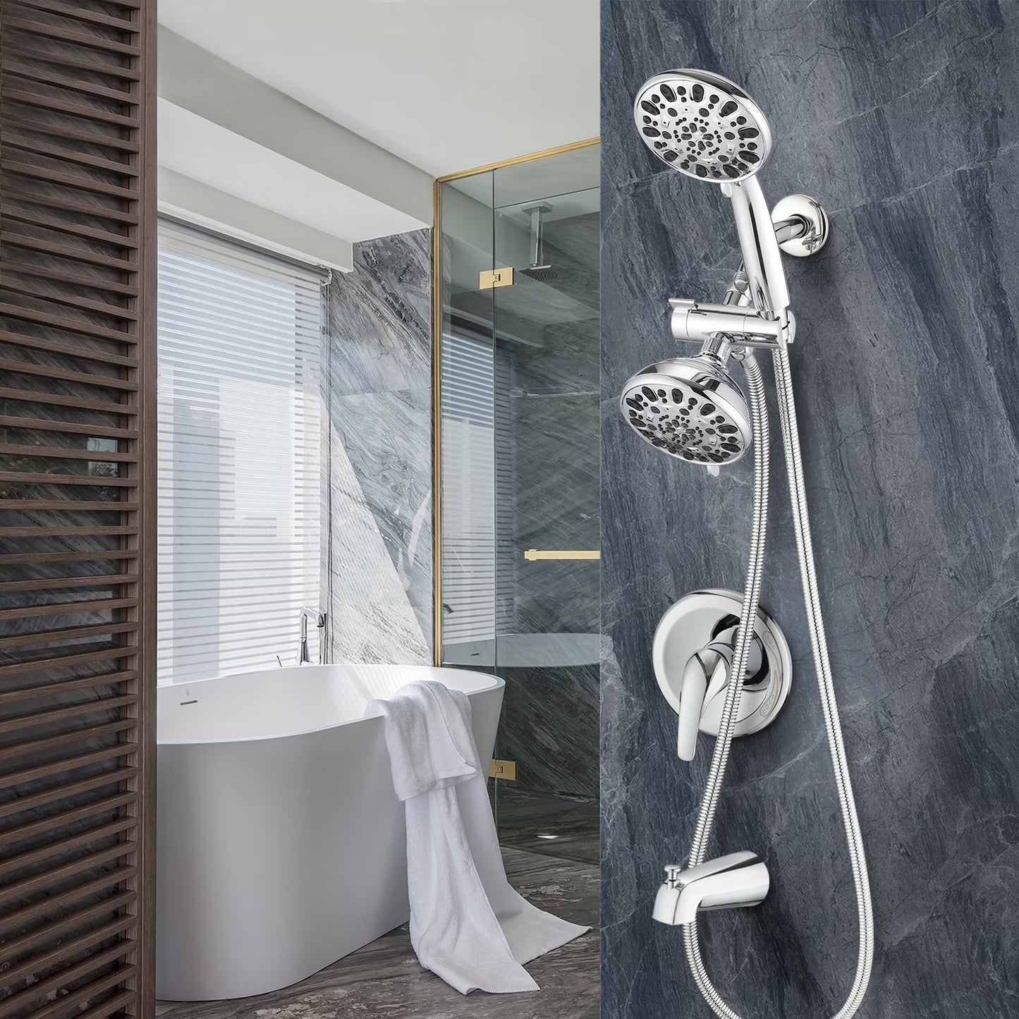 Proox 5 inch High Pressure Dual 2 in 1 Rain Showering Faucet Handheld Combo Set with Bathtub Spout