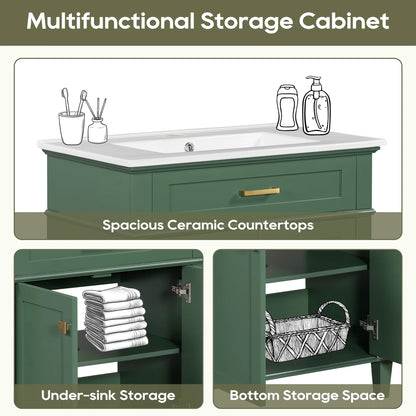 Harper & Bright Designs 30" Bathroom Vanity Combo with Ceramic Sink, Bathroom Vanity Cabinet with Soft Close Doors and Adjustable Shelves, Green