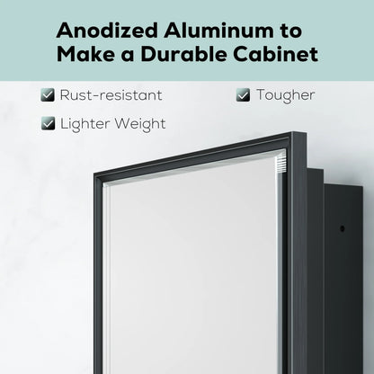 Keonjinn Bathroom Metal Framed Medicine Cabinets with Mirror, 16 x 24 inch Black Wall Cabinets, Rectangle Recessed/Wall Mounted Storage Cabinets