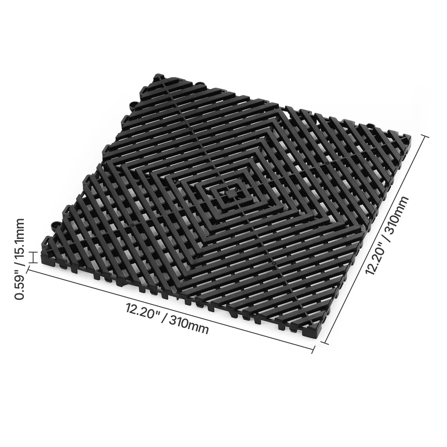 KFFKFF Drainage Floor Mat Set, 12�� x 12�� Modular Interlocking Padding, Set of 55 Connectable Drainage Mats, Slip-Resistant Black PP Drainage Floor and Bath Mat, Suitable for Garage, Garden