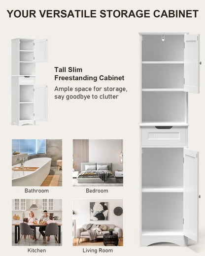 Aiho 67"H Bathroom Storage Cabinet with 2 Doors and 1 Drawer for Bathroom, Bedroom, Kitchen, and Living Room - White