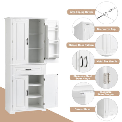 Bellemave White Tall Storage Cabinet with Adjustable Shelf Bathroom Cabinet with 1 Drawer and Storage Rack Large Freestanding Wood Cabinet Storage Organizer Floor Cabinet, White