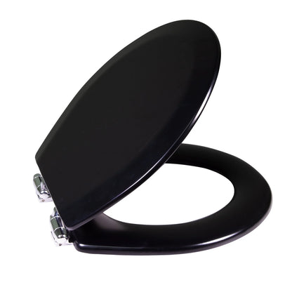 Dalton Toilet Seat Round Soft Close – Black Rustic Wooden Round Standard Toilet Seat for Bathroom – Design House, 561241-BLK