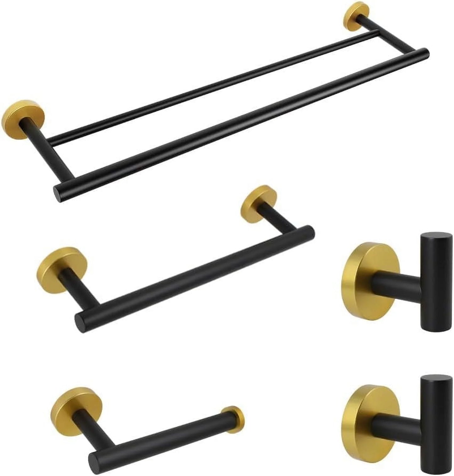 Matte Black Bathroom Accessories Kit 5-Pieces Bathroom Hardware Set Wall Mounted - Includes 24" Double Towel Bar, 12" Hand Towel Bar, Toilet Paper Holder, 2X Robe Towel Hooks …