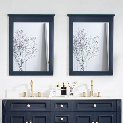 Forclover 33" x 26" 2 PCS Rectangle Wall-Mounted Vanity Mirror, Solid Wooden Framed Makeup Mirror, Bathroom Wall Mirror Apply to Bathroom Living Room Entryway, White