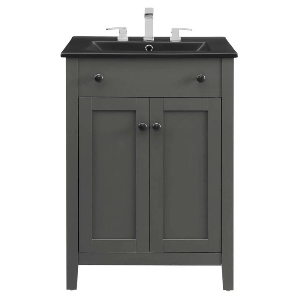 Modway Nantucket Modern Wood/Ceramic Bathroom Vanity in Gray/Black