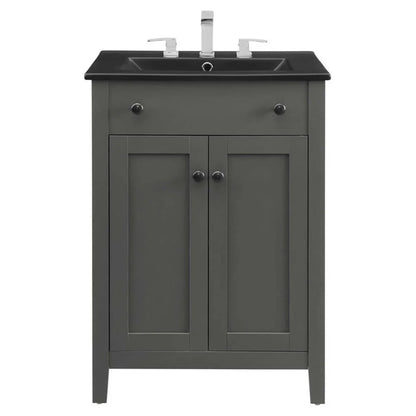 Modway Nantucket Modern Wood/Ceramic Bathroom Vanity in Gray/Black