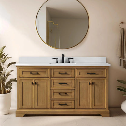 Design Element Milano 60" Single Sink Oak Bath Vanity with White Quartz Top