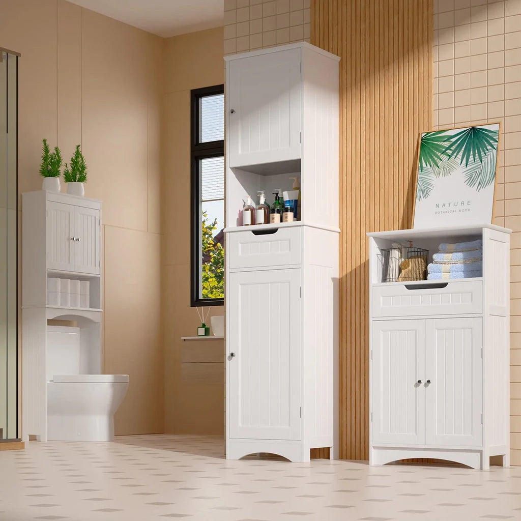 Aiho 67"H Bathroom Storage Cabinet with 2 Doors and 1 Drawer for Bathroom, Bedroom, Kitchen, and Living Room - White