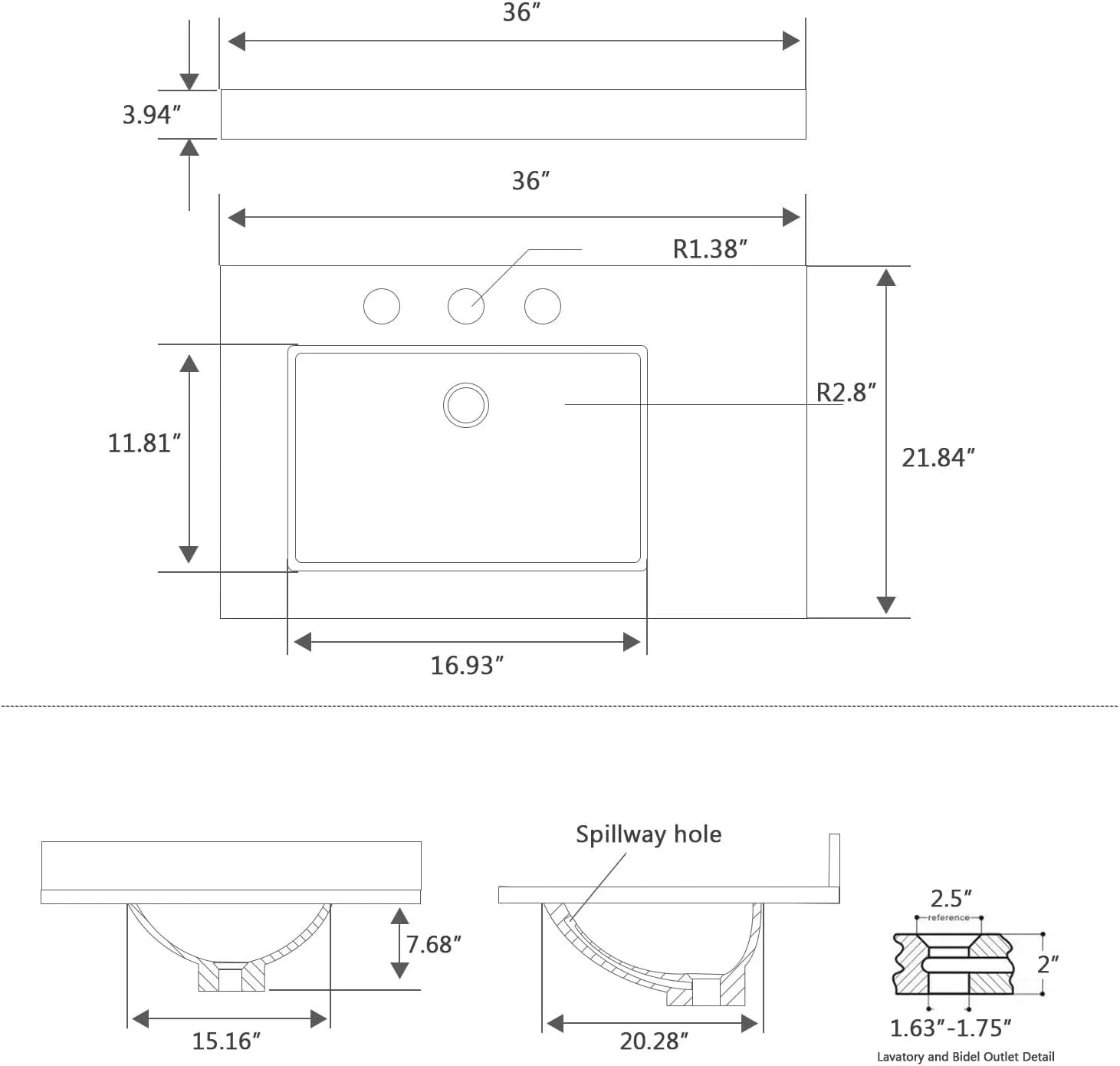 36x22 Engineered Stone Vanity Sink Top, White Bathroom Countertop with Undermount Left Sink, Vanity Top with 8 inch 3 Faucet Hole Spacing and Backsplash