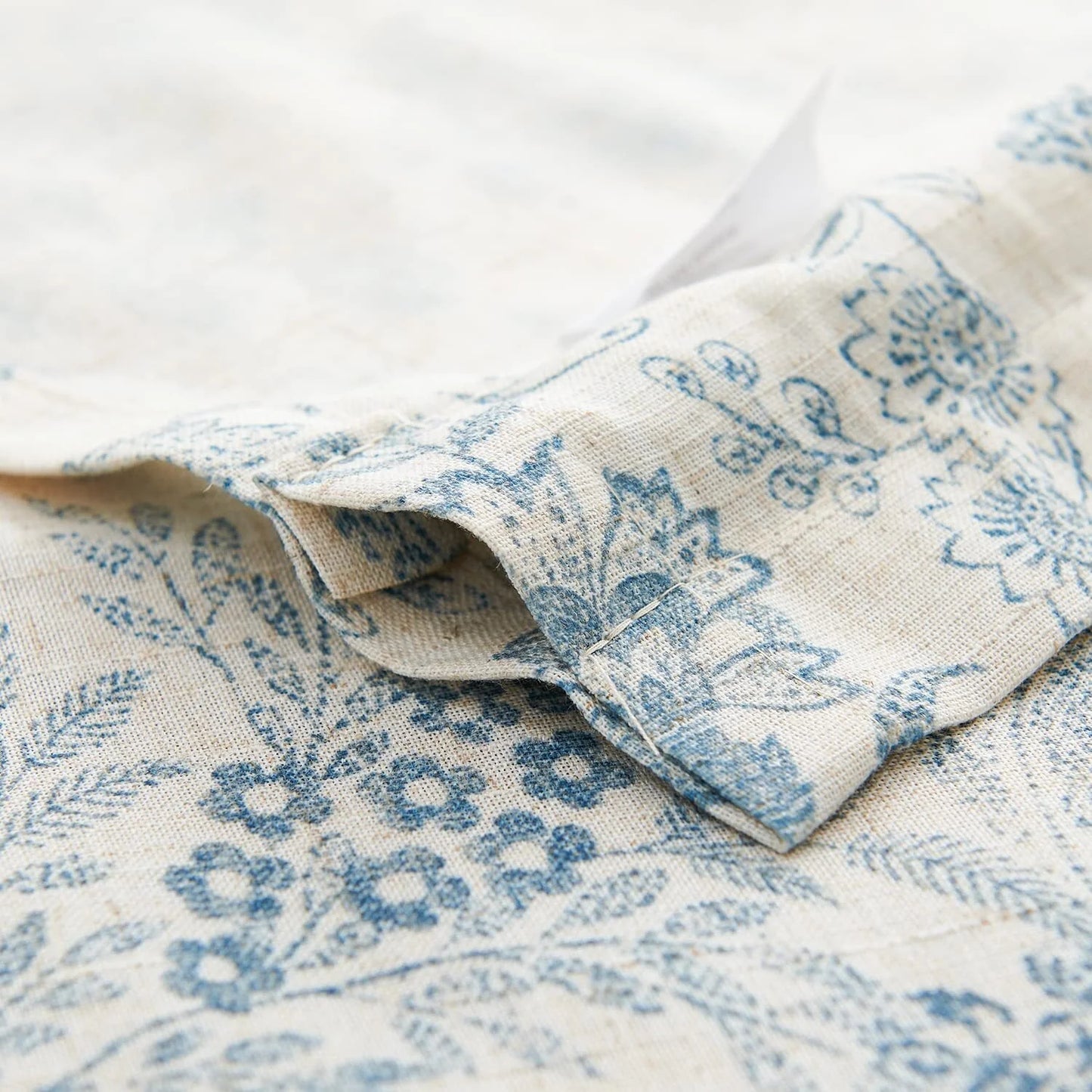 Curtainking Tie Up Valance Curtain 18 inch Blue on Beige Farmhouse Floral Printed Valance for Kitchen Bathroom Light Filtering Small Curtain Rod Pocket 1 Panel