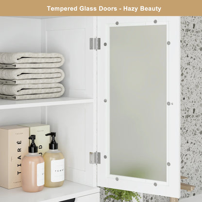Homfa 67" Tall Bathroom Cabinet, White Linen Cabinet with Doors and Removable Drawers, Kitchen Cupboard