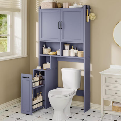 Frhnenha Over The Toilet Storage Cabinet with Pulley, Bathroom Storage Cabinet, with Adjustable Shelf and Open Shelf for Bathroom, Restroom, Laundry, White