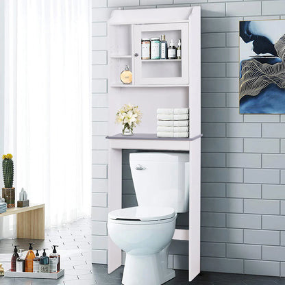 SESSLIFE Bathroom Storage Toilet Space Saver with Shelves and Doors, Modern Over The Toilet Space Saver Organization Wood Storage Cabinet for Home, Bathroom, White