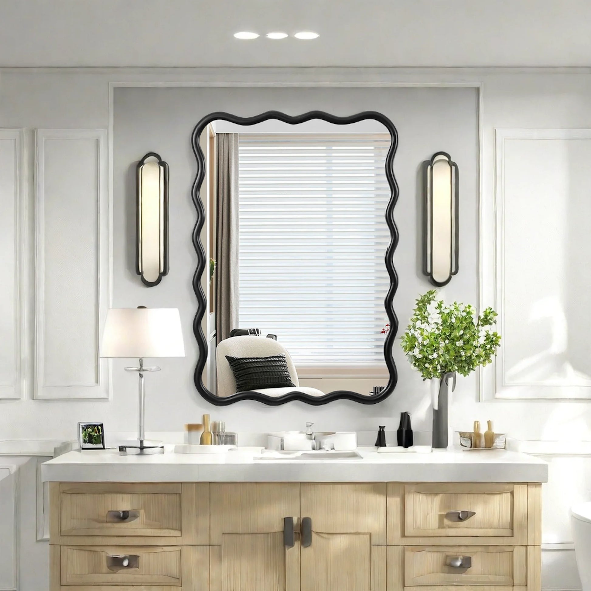 Large 40"x28" Solid Wood Rectangle Mirror in Antique Black - Modern Wall Decor for Home, Living Room, Bedroom, and Bathroom