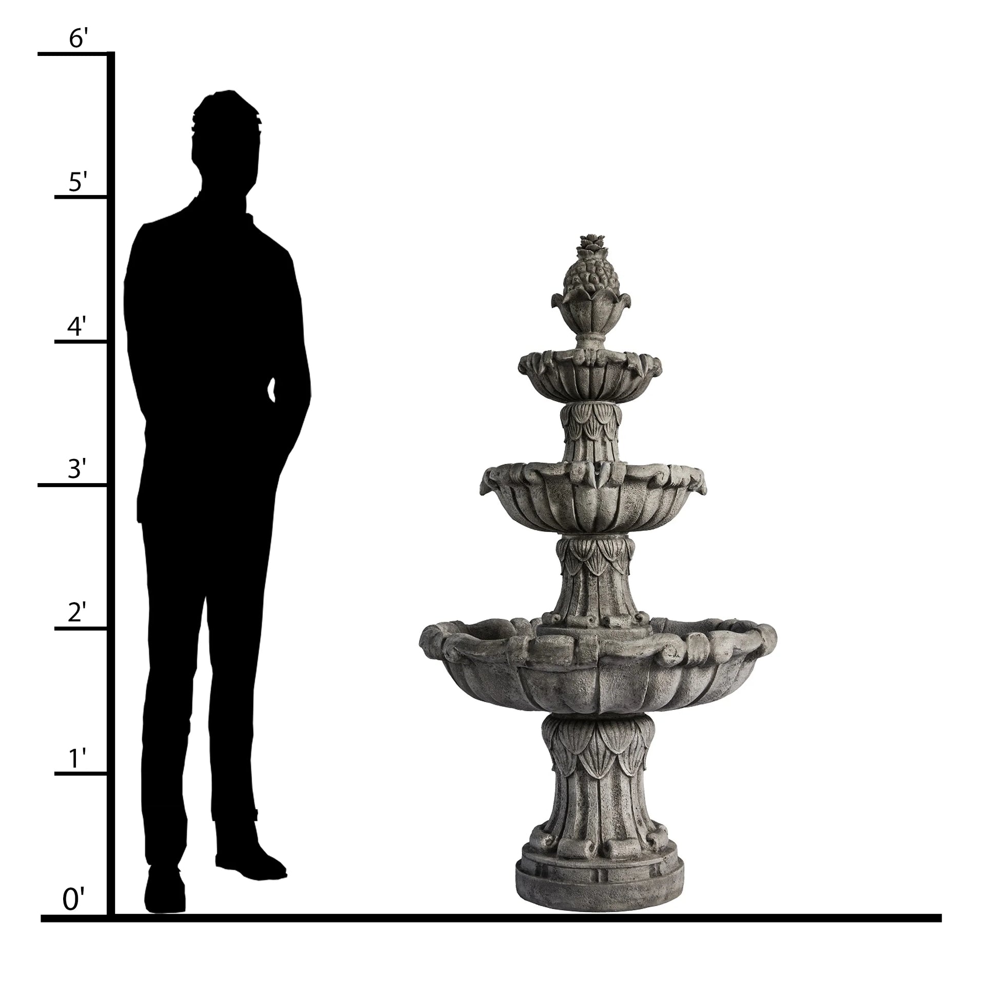 XBrand 58.3" 3-Tier Outdoor Freestanding Water Fountain - Classic Leaf Design, Gray Resin, Large Bird Bath with Pump - Ideal for Yard, Lawn and Garden, Porch Décor