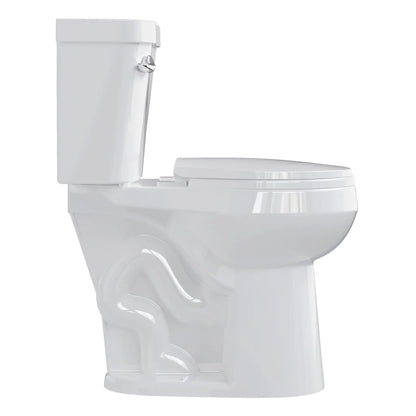 19" Toilet, Elongated Toilets for Bathrooms, Two-Piece Toilet with Soft Close Seat, 1.28 Siphonic Flush Toilet with Universal Height ADA Cotton White