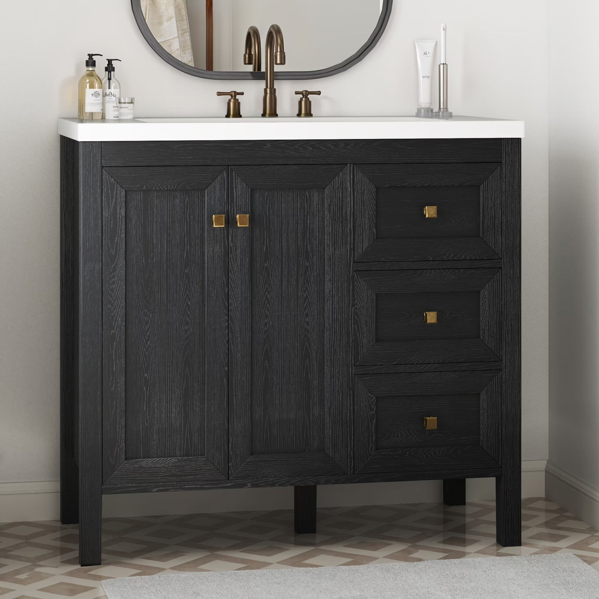 Dextrus 36'' Modern Bathroom Vanity with Sink Combo, Freestanding Bathroom Storage Cabinet with Drawers & Doors, Black