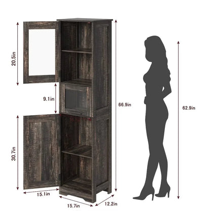 66.9" Tall Bathroom Cabinet, Slim Bathroom Storage Cabinet with Doors and Adjustable Shelf, Freestanding Floor Pantry Cabinet for Kitchen, Living Room, Laundry Room, Home Office, White 15.7 Inch