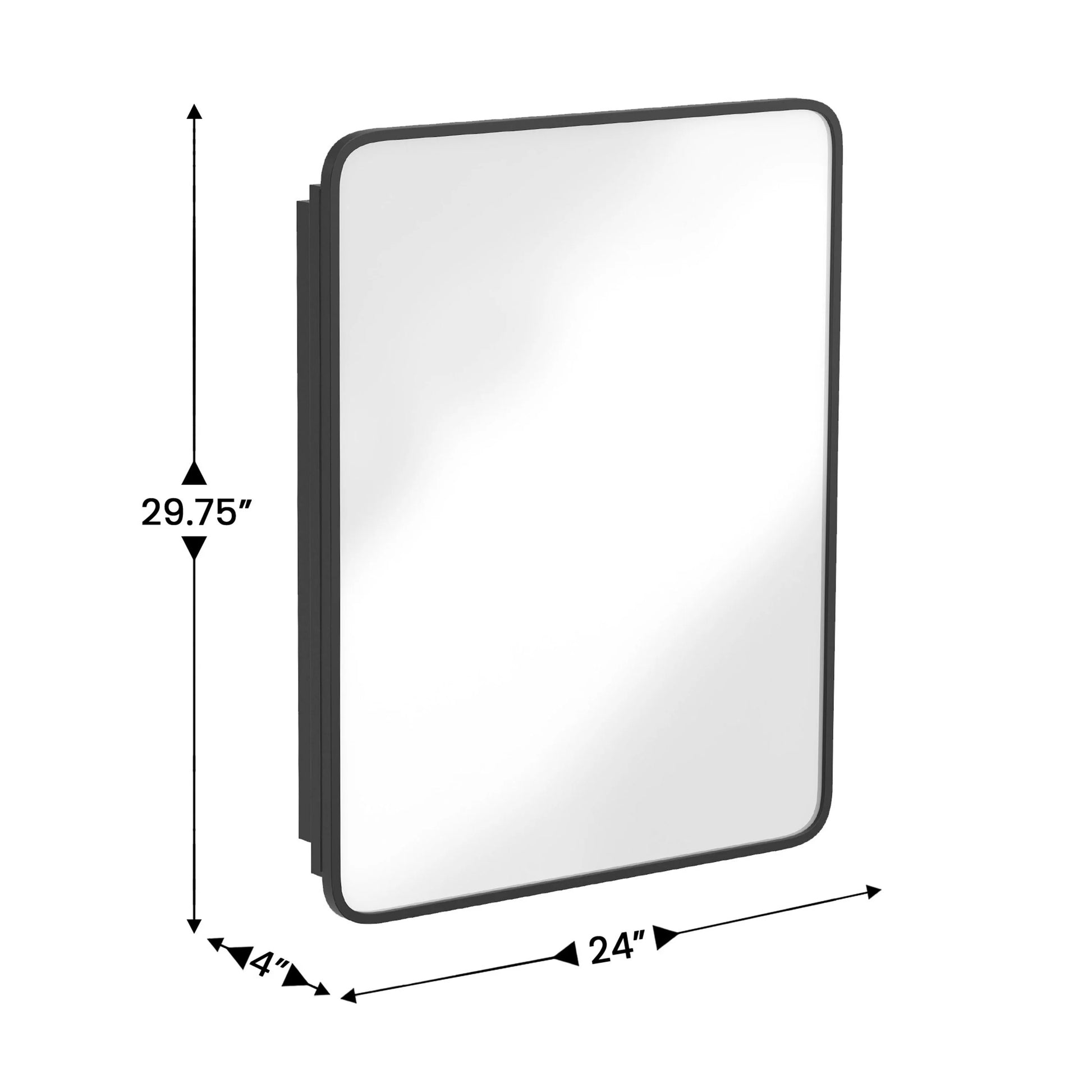 BizChair 24" x 30" Recessed Bathroom Medicine Cabinet with Rounded Beveled Mirror and Reversible Metal Frame in Black
