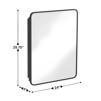 BizChair 24" x 30" Recessed Bathroom Medicine Cabinet with Rounded Beveled Mirror and Reversible Metal Frame in Black
