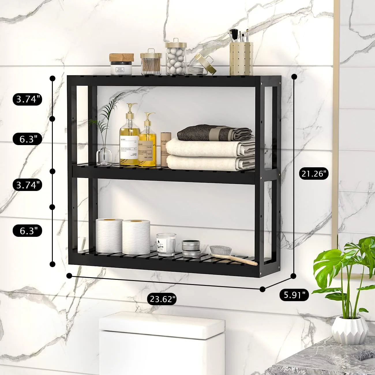 Bambloom Bathroom Shelf,Bamboo Free Standing Over The Toilet Storage,Black