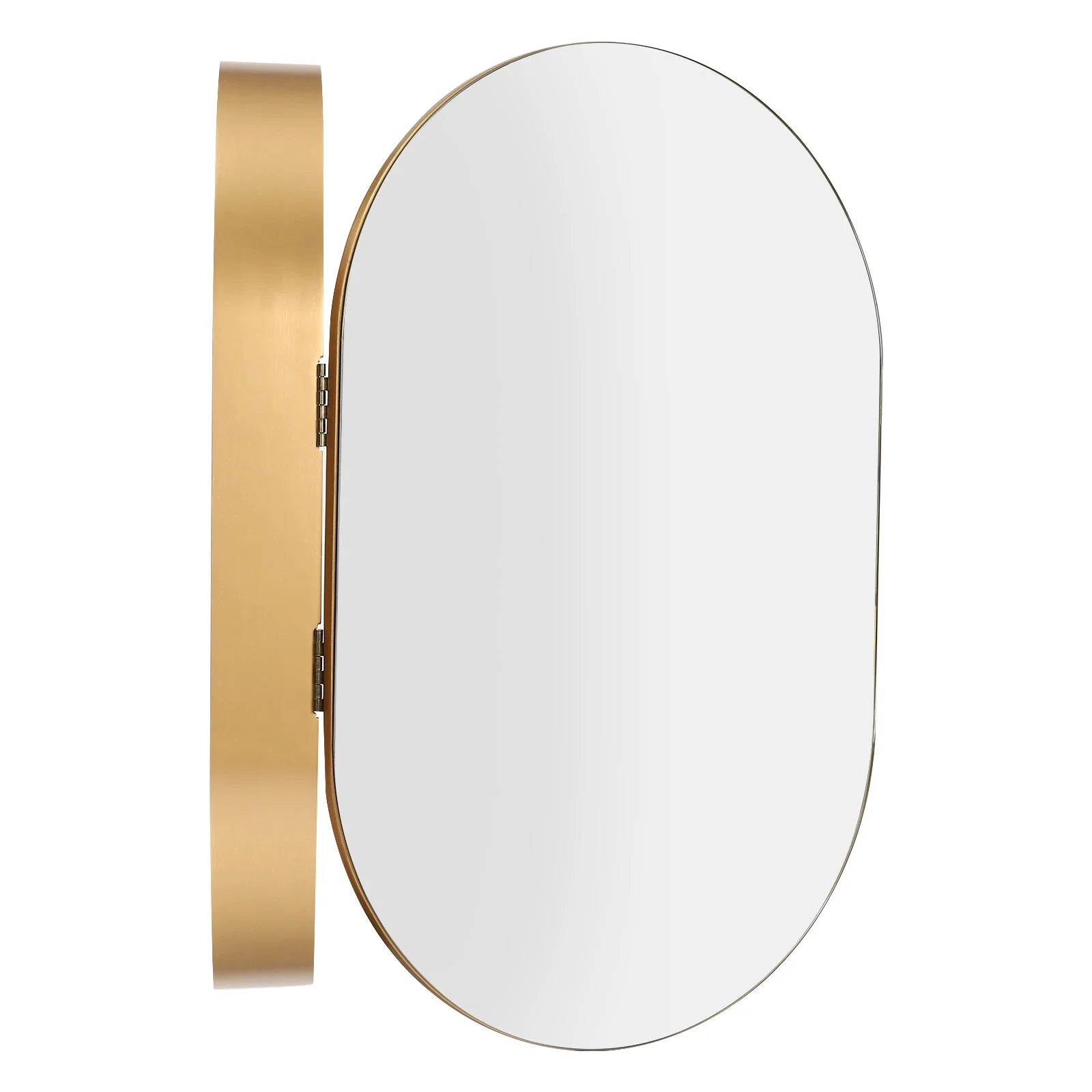 Gold Mirror Cabinet Oval Bathroom Wall-Mounted Mirror Cabinet Wood Storage Cabinet Mirror Surface W/Hide Shelves for Bathroom Toilet Balconies (19.76 * 30.82 * 4.05in)