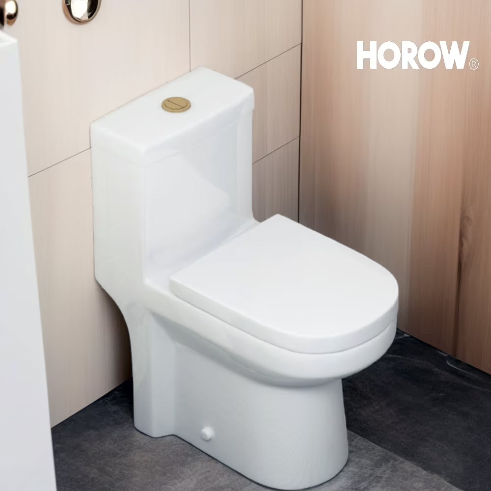 HOROW Small Toilet One Piece Short Compact Bathroom Tiny Mini Commode Water Closet Dual Flush Concealed Trapway