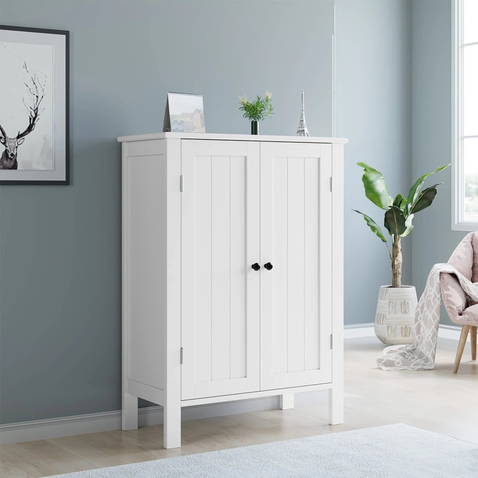 Homfa Bathroom Cabinets Freestanding, Bathroom Storage Floor Cabinet, White Storage Cabinets with Doors and Shelves