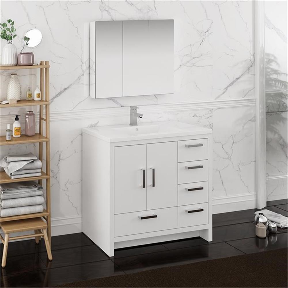 Fresca Imperia 36" Free Standing Wood Bathroom Vanity - Right in Glossy White