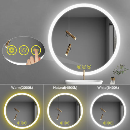 Brio Lighting SmartReflect Modern 32" Round LED Dimmable Anti-Fog Frameless Bathroom Vanity Mirror - Clear