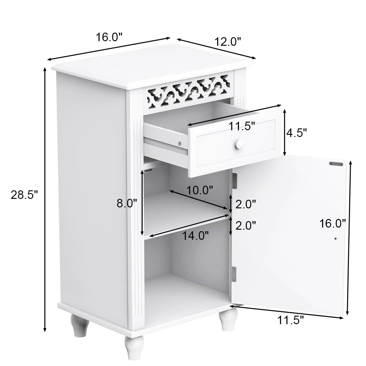 Giantex Storage Floor Cabinet W/One Cabinet Two-Layer Adjustable Shelves & One Drawer Bathroom Cupboard Organizer Kitchen Collection Cabinet Shelf Nightstand Beside End Table White (1 Drawer)
