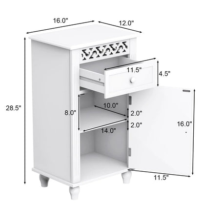 Giantex Storage Floor Cabinet W/One Cabinet Two-Layer Adjustable Shelves & One Drawer Bathroom Cupboard Organizer Kitchen Collection Cabinet Shelf Nightstand Beside End Table White (1 Drawer)