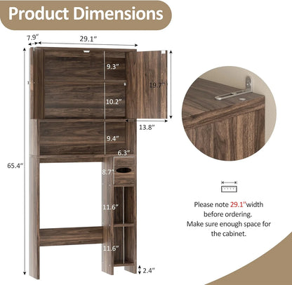 Over The Toilet Storage Cabinet, Farmhouse Storage Cabinet Over Toilet with Toilet Paper Holder Stand, Freestanding Bathroom Storage Organizer Space Saver W/Adjustable Shelf, Walnut