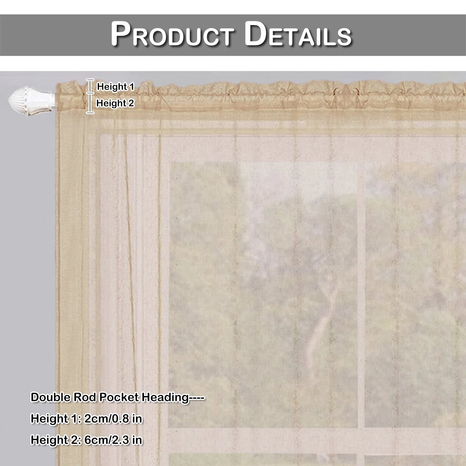Lapalife 2 Panels Sheer Kitchen Curtains 36 inch Length Tier Curtains Rod Pocket Cafe Curtains Half Window Curtain for Bathroom Small Windows, Khaki