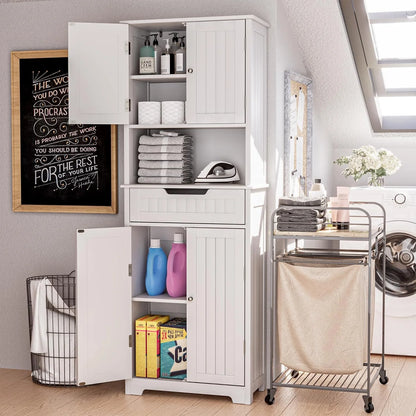 VVFLU Bathroom Storage Cabinet Tall, 67" Linen Cabinet Freestanding, Drawer Doors & Shelves, White