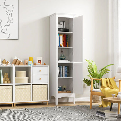Vicamelia Bathroom Floor Cabinet Narrow Linen Tower w/ 2 Doors & Adjustable Shelf, Tall Kitchen Pantry Cabinet, White