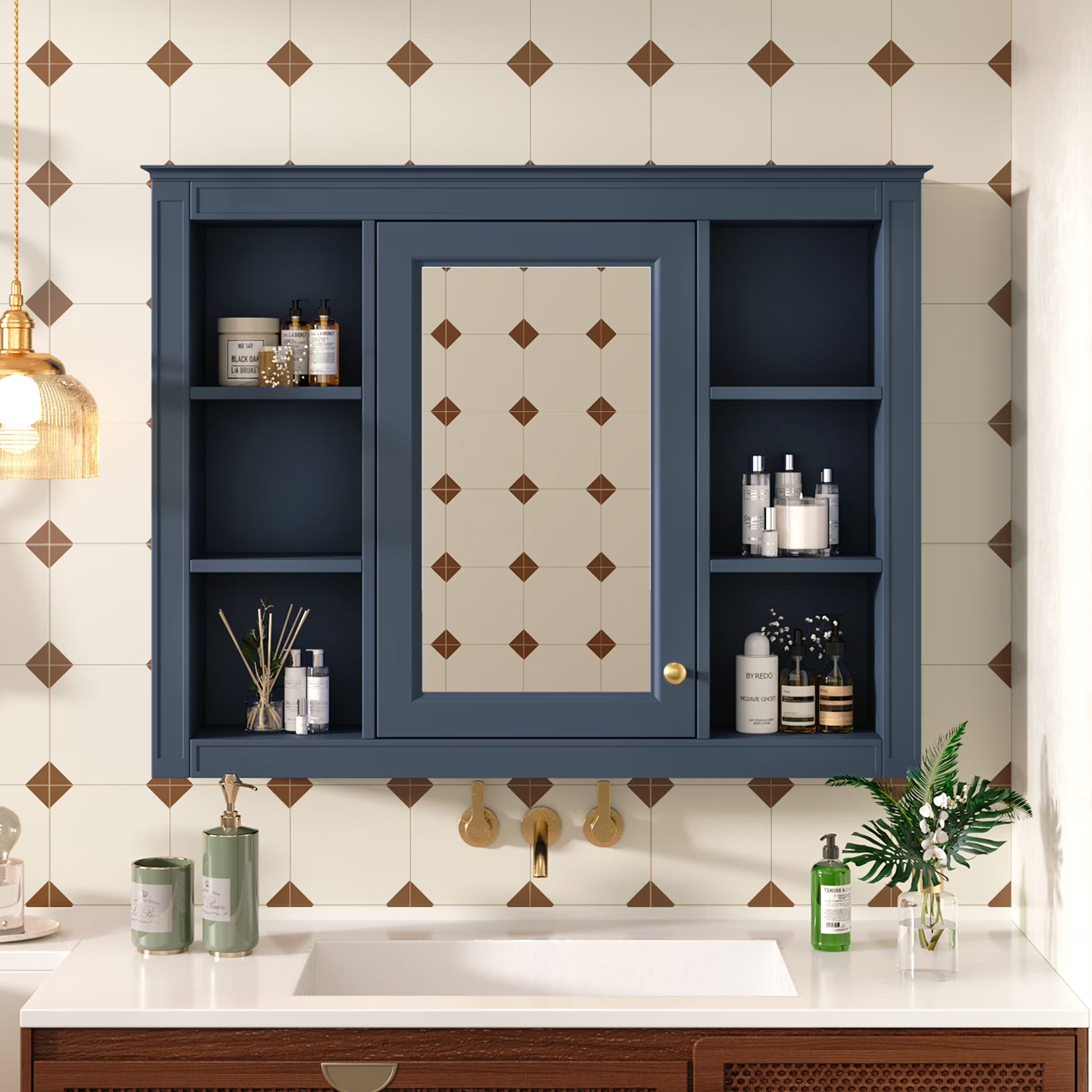 Euroco Wall Mounted Bathroom Mirror Cabinet �?Triple Door Vanity Storage with Concealed Shelves, Modern Design, Durable Construction, Easy Assembly