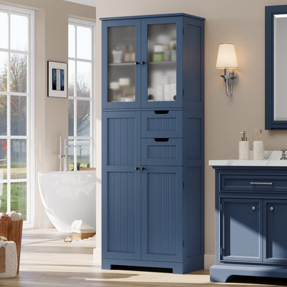 Homfa 67" Tall Bathroom Cabinet, White Linen Cabinet with Doors and Removable Drawers, Kitchen Cupboard