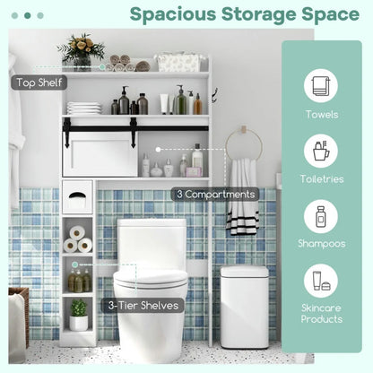 Topcobe Over The Toilet Storage Cabinet with Sliding Barn Door and Adjustable Shelves, Bathroom Furniture, Bathroom Shelves, White