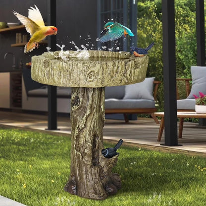 24.4" H Cement Bird Bath for Garden- Fibre Reinforced Concrete Bird Baths for Outdoors, Large Size Vintage Carved Pedestal Birdbath for Patio, Yard, Lawn -20��Dia. X 24.4��H Bird Fountain