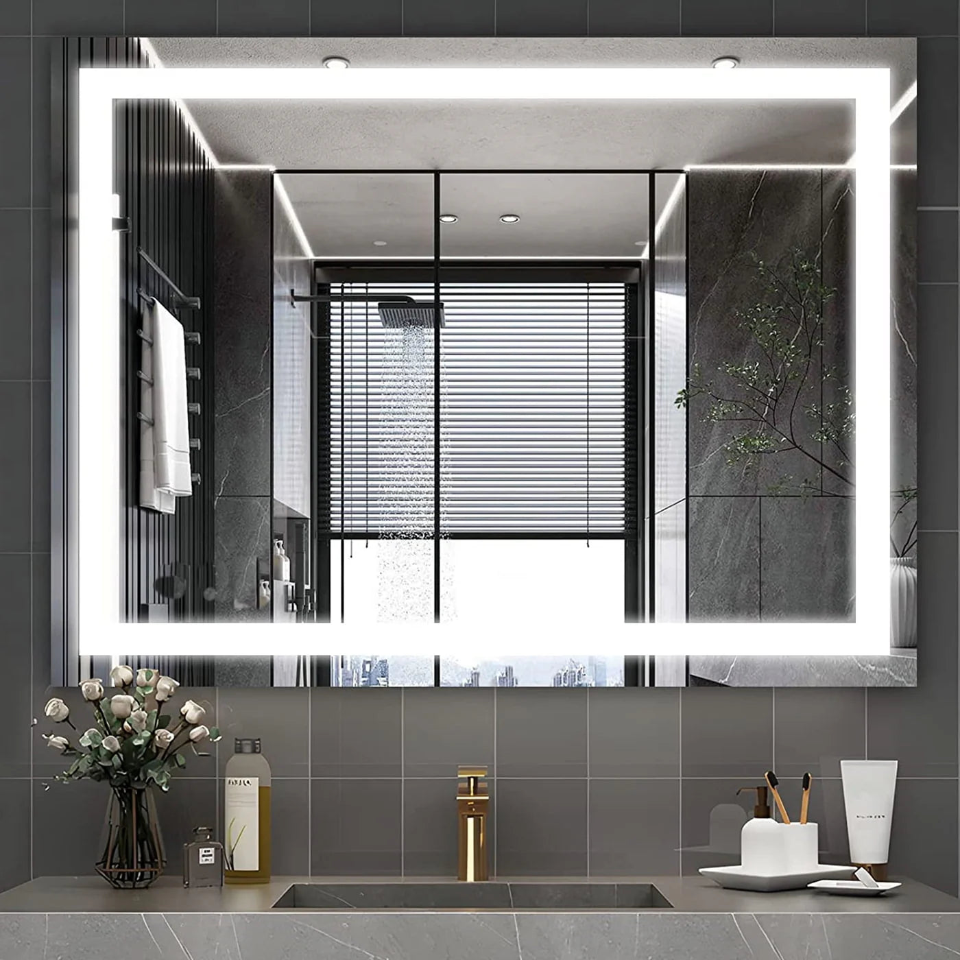 Ktaxon 32"x24" LED Lighted Bathroom Wall Mounted Mirror Vanity or Bathroom Wall Hanging Rectangle Vertical Mirror,Anti Fog+IP67 Waterproof