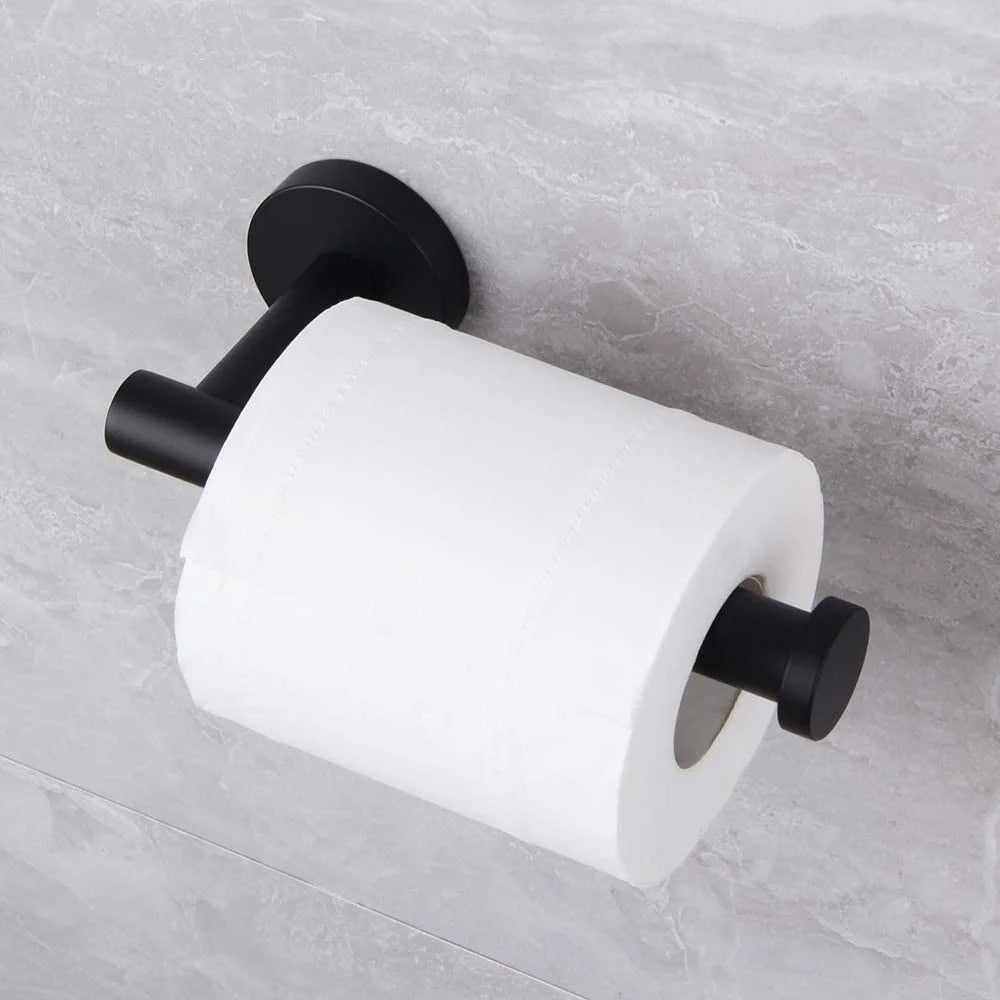 Matte Black Bathroom Accessories Kit 5-Pieces Bathroom Hardware Set Wall Mounted - Includes 24" Double Towel Bar, 12" Hand Towel Bar, Toilet Paper Holder, 2X Robe Towel Hooks …