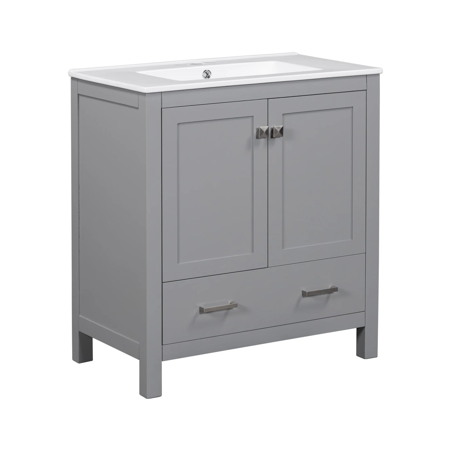 Zolaris Modern Bathroom Vanity with Ceramic Sink, Shelves, Drawers, Wood, Gray