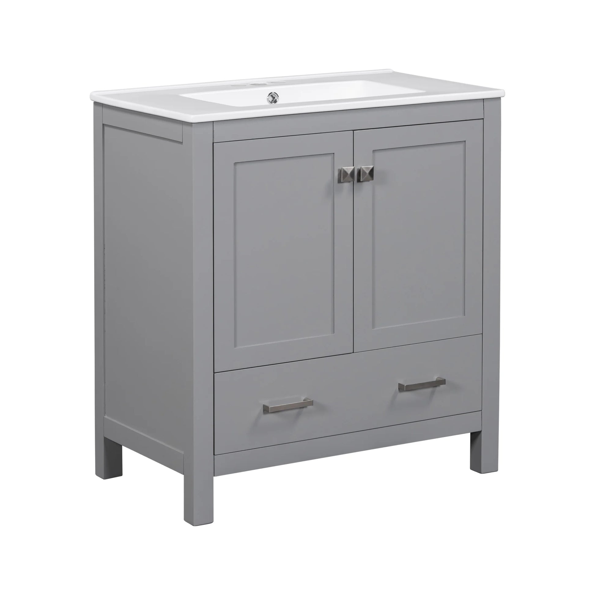 Zolaris Modern Bathroom Vanity with Ceramic Sink, Shelves, Drawers, Wood, Gray