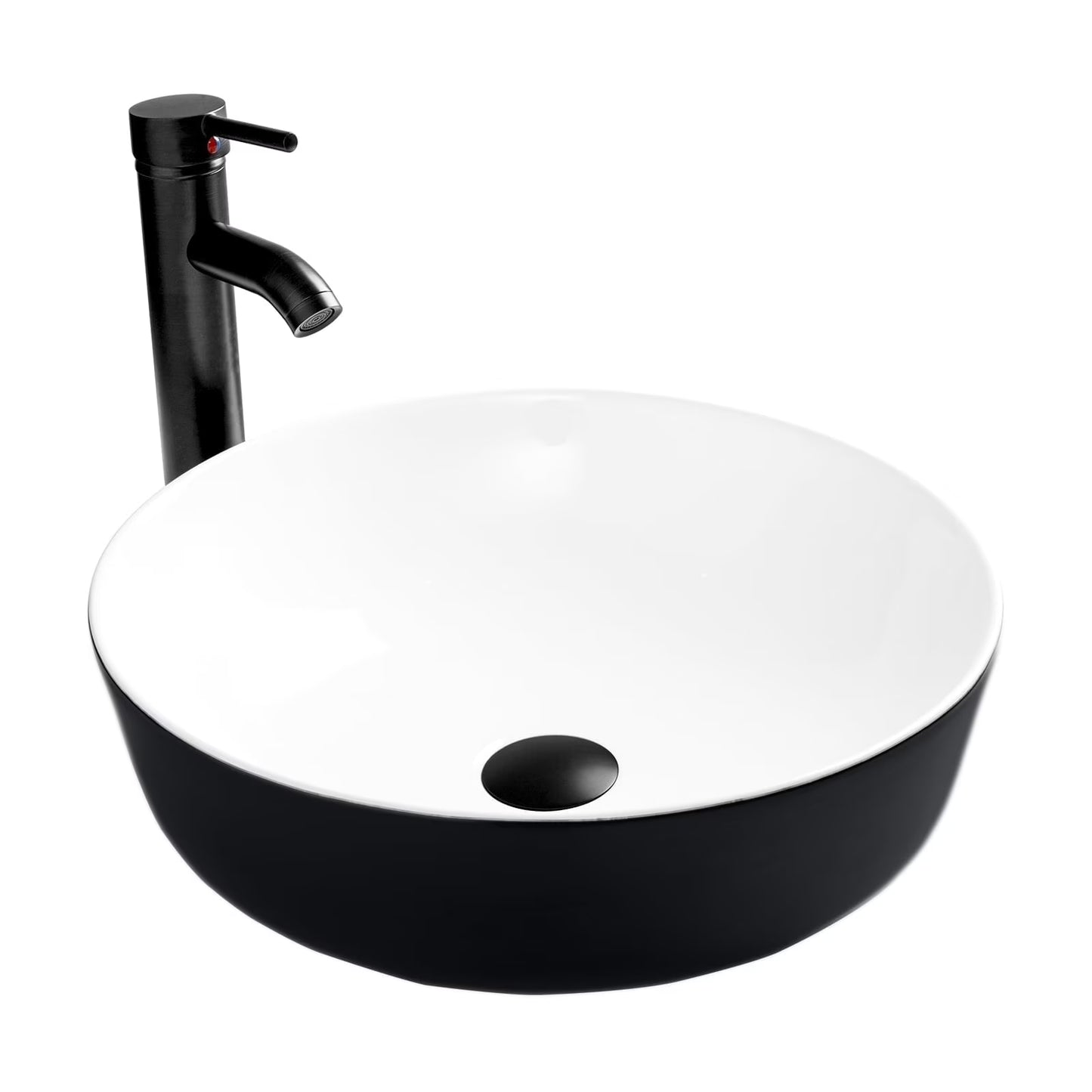 FULLWATT Bathroom Ceramic Sink Vanity Vessel Basin Porcelain Faucet Drain Combo Rectangle,White