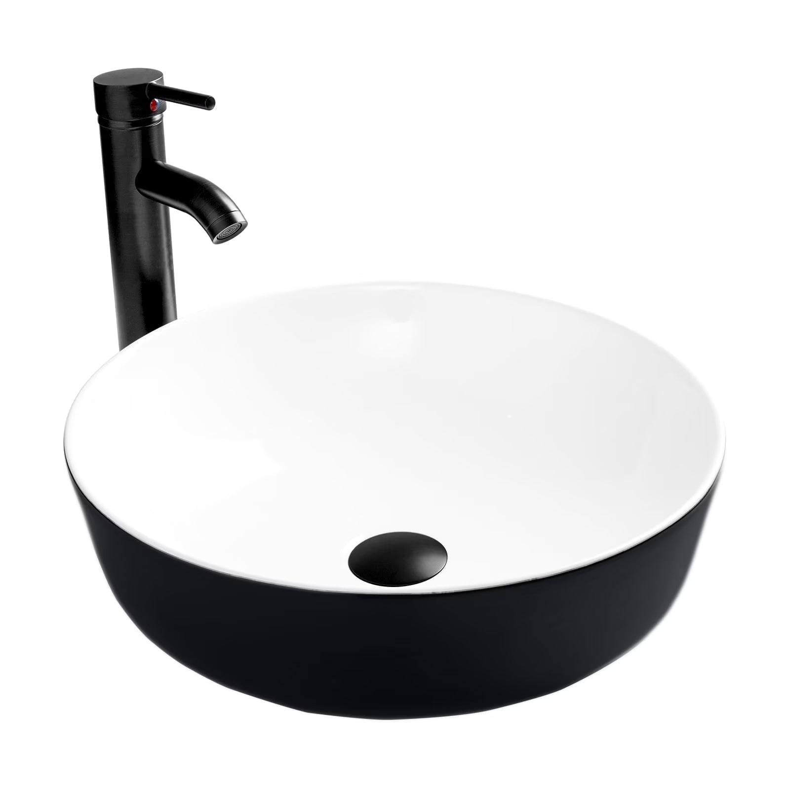 FULLWATT Bathroom Ceramic Sink Vanity Vessel Basin Porcelain Faucet Drain Combo Rectangle,White