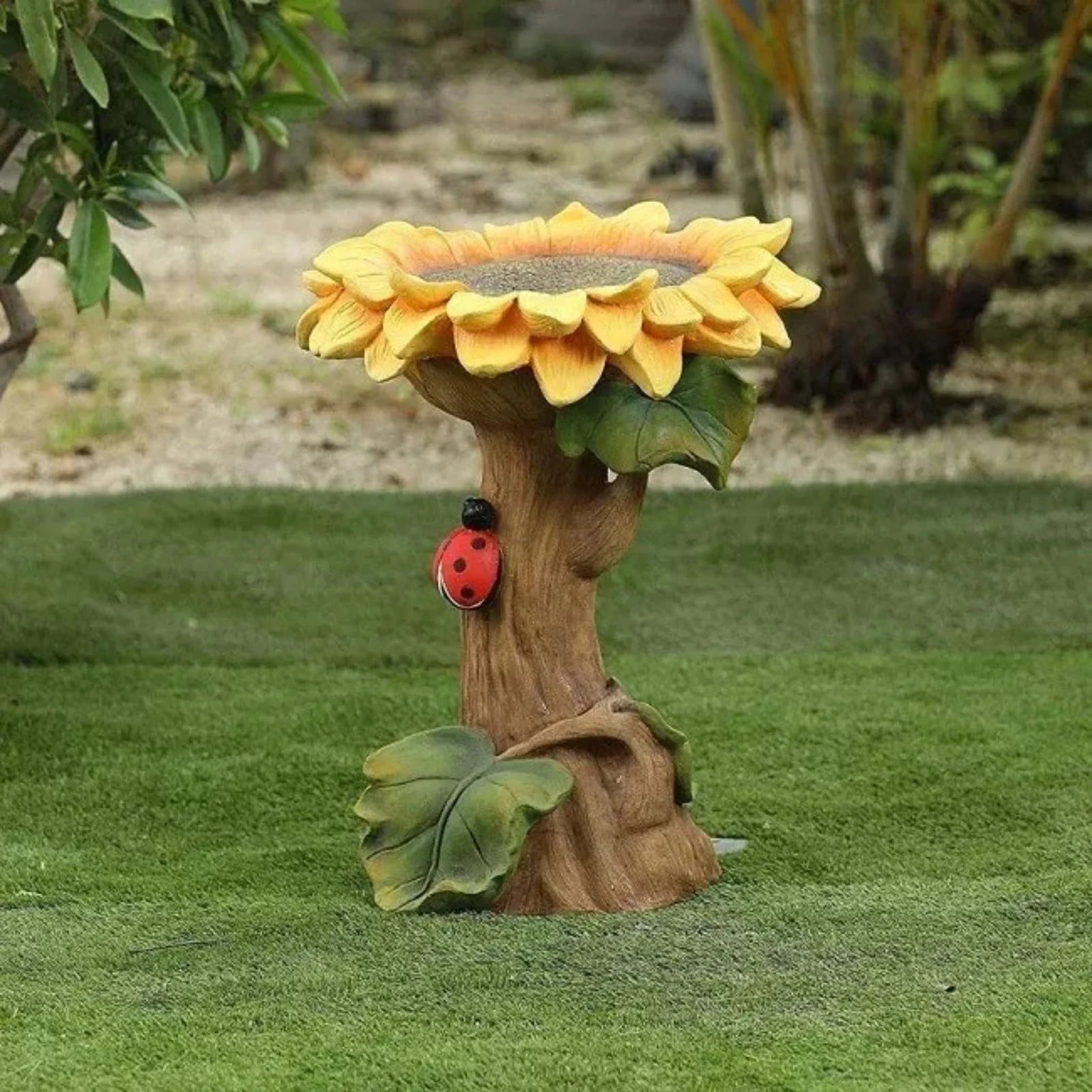 SuoKom Beautiful Sunflower Bird Bath Brown Pedestal Handmade For Outdoor