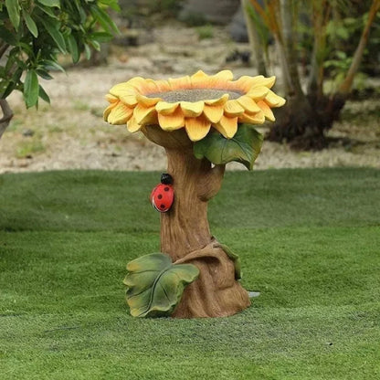 SuoKom Beautiful Sunflower Bird Bath Brown Pedestal Handmade For Outdoor